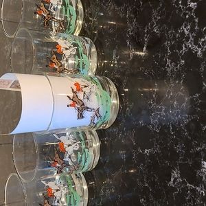 🦊🐎 5 Fox Hunt Tumblers by Hazel Atlas for Neiman Marcus 🦊🐎